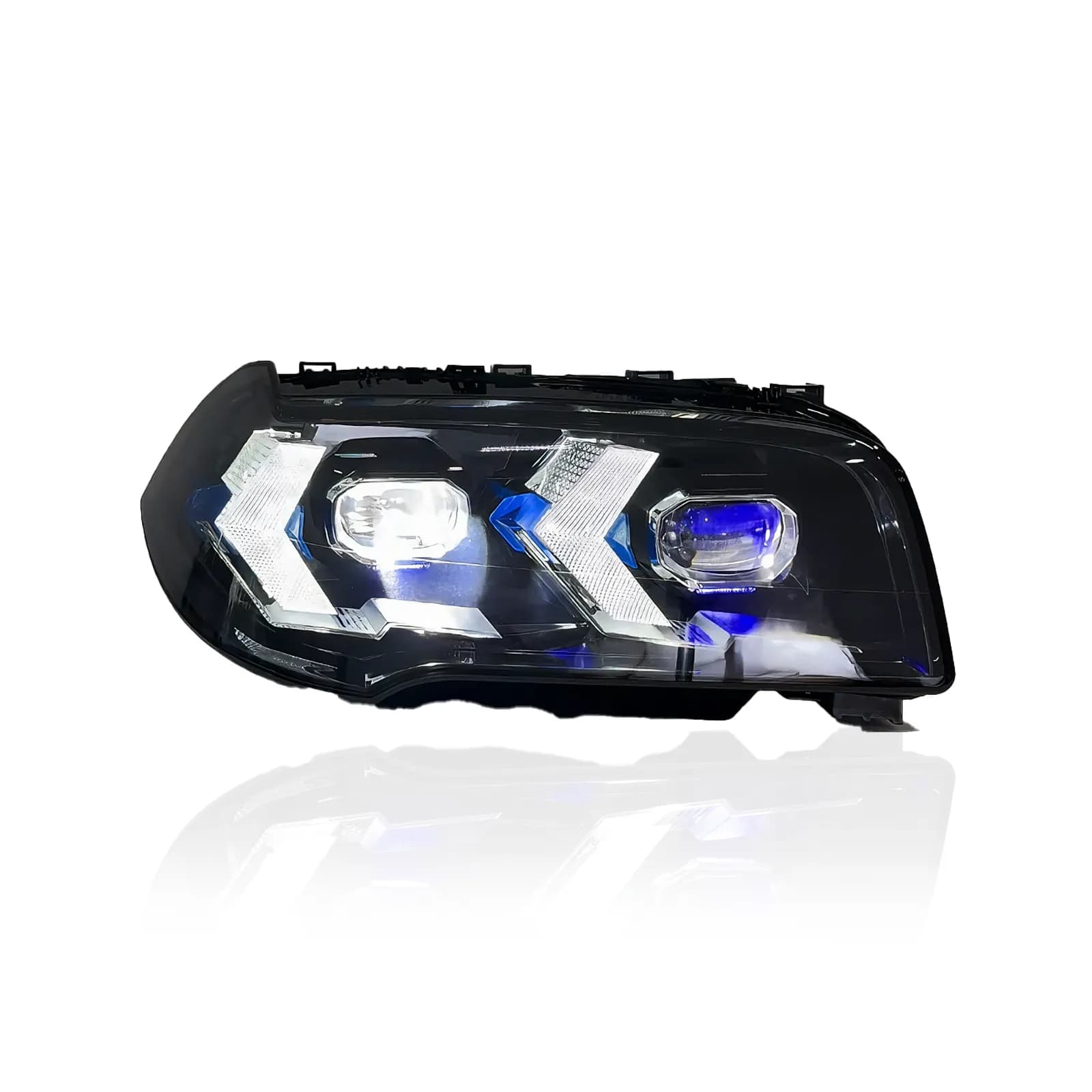 BMW X3 E83 „Snake-Eye“ täis-LED-esituled — halogeenilt ja ksenoonilt LED-tuledele — valged / koll...