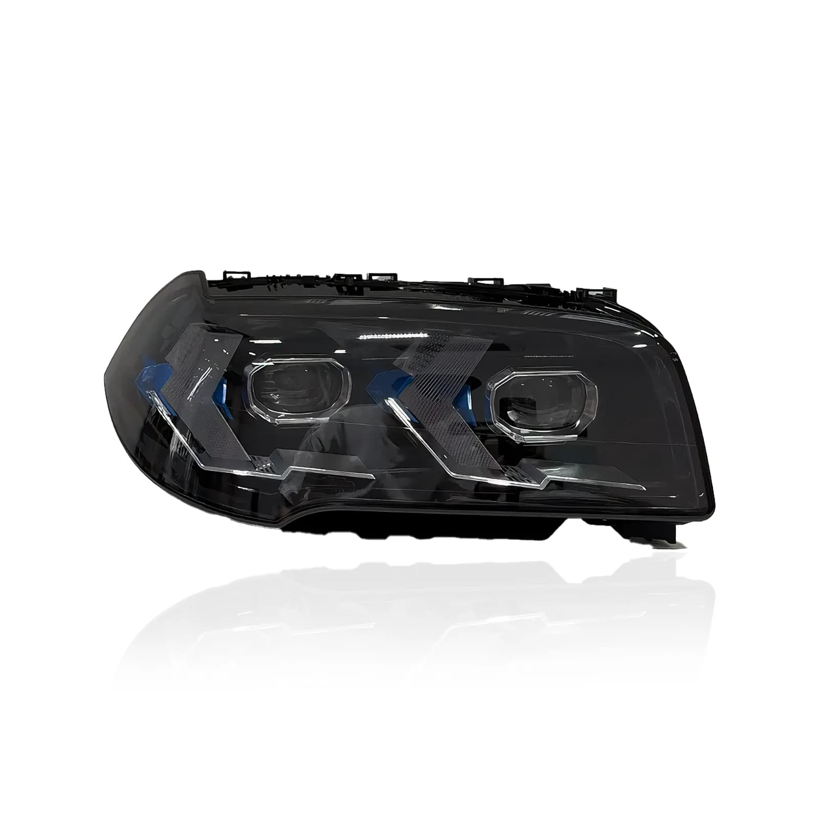 BMW X3 E83 „Snake-Eye“ täis-LED-esituled — halogeenilt ja ksenoonilt LED-tuledele — valged / koll...