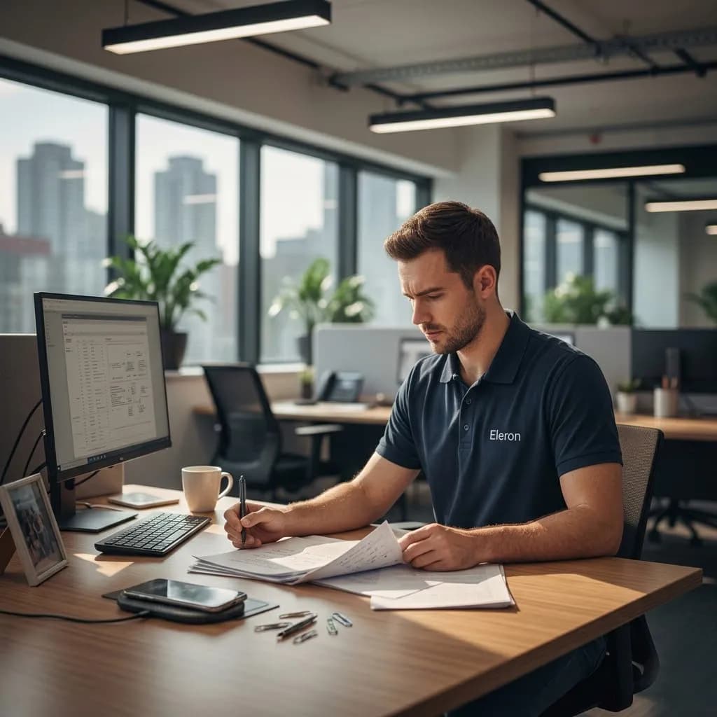 Eleron klientu atbalsta pārstāvis pārbauda priekšējo lukturu garantijas pieteikumu
