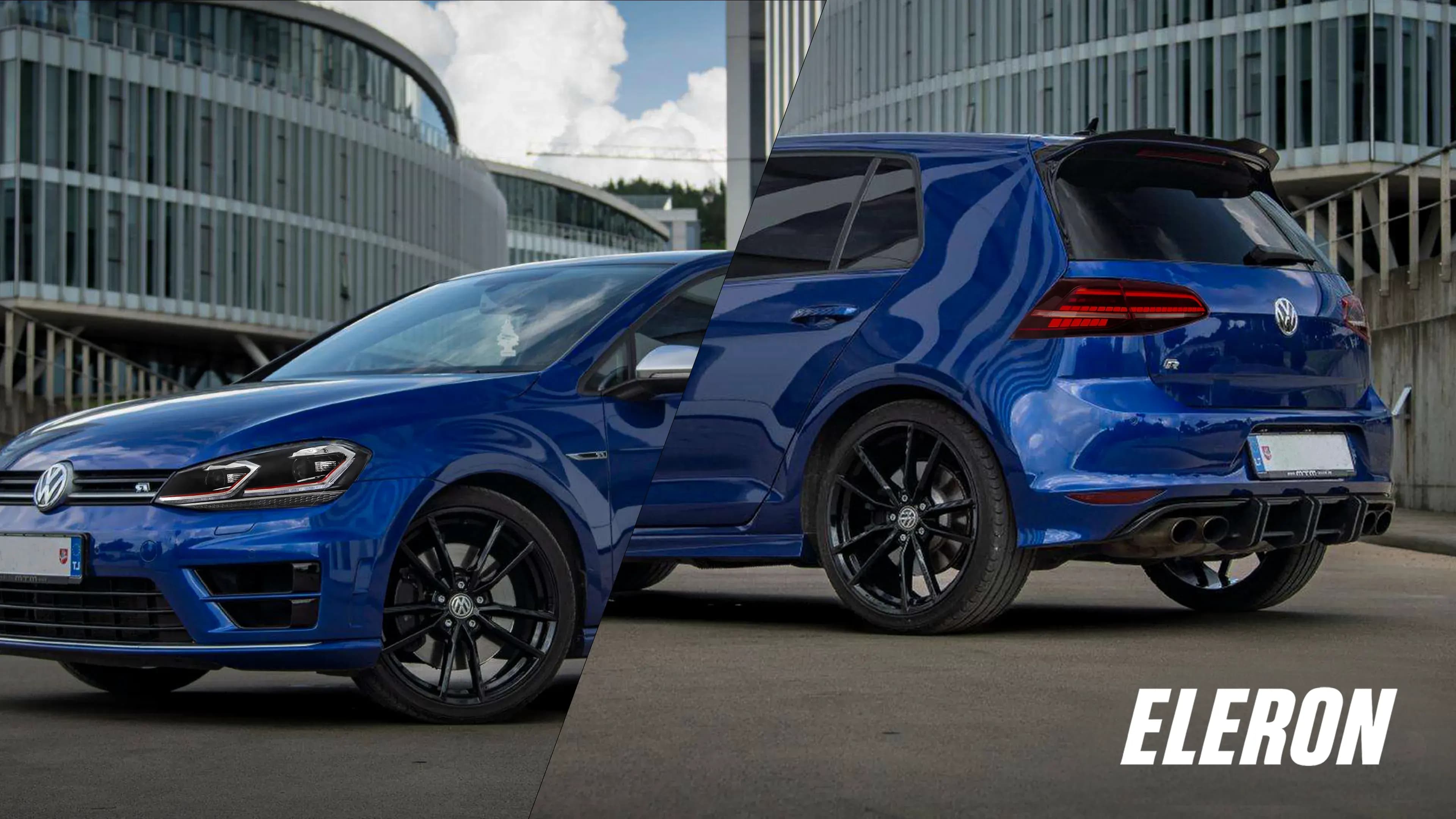 Eleron Golf Mk7 lights — hero graphic highlighting Full LED headlights and taillights