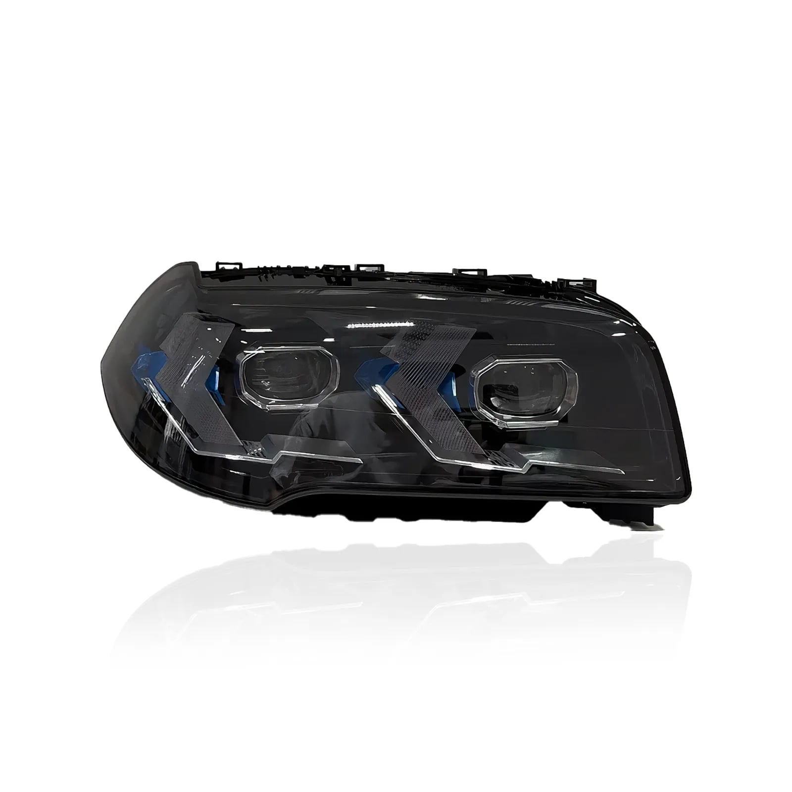 BMW X3 E83 „Snake-Eye“ täis-LED-esituled — halogeenilt ja ksenoonilt LED-tuledele — valged / kollased noolekujulised päevatuled — 2004–2010 thumbnail 7