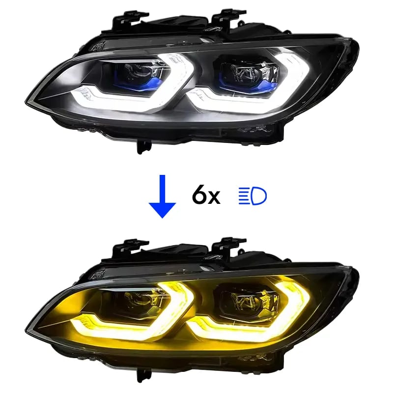 Faros LED de Doble Proyector para BMW E92/E93 & M3 — DRL Conmutable Blanco/Amarillo — Pre-LCI y LCI (2007–2013) thumbnail 7