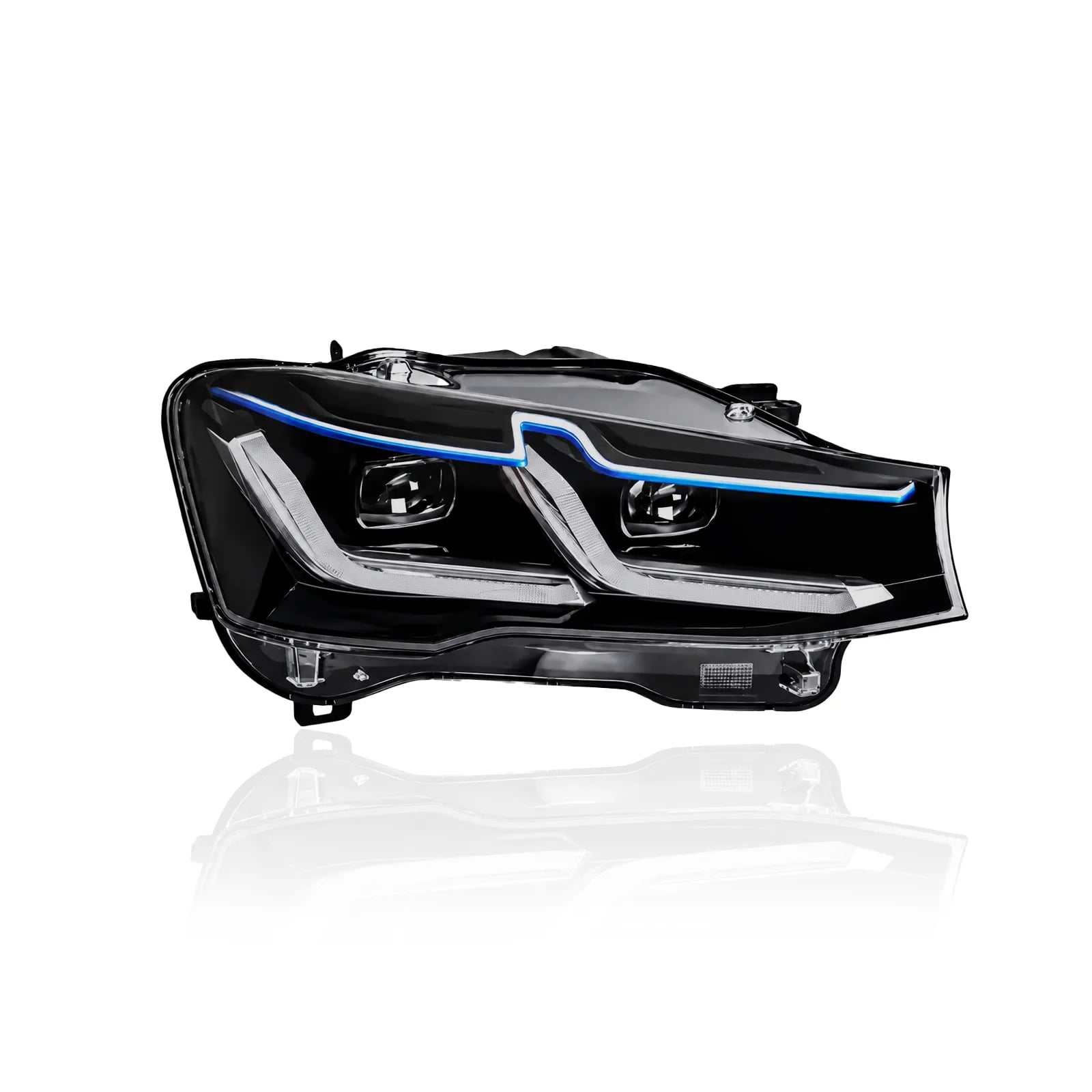 BMW X3 F25 & X4 F26 Laser-Look LED Headlights — L-Shaped DRL, Blue Accent — LCI Shape, Xenon — 2010–2018 thumbnail 4