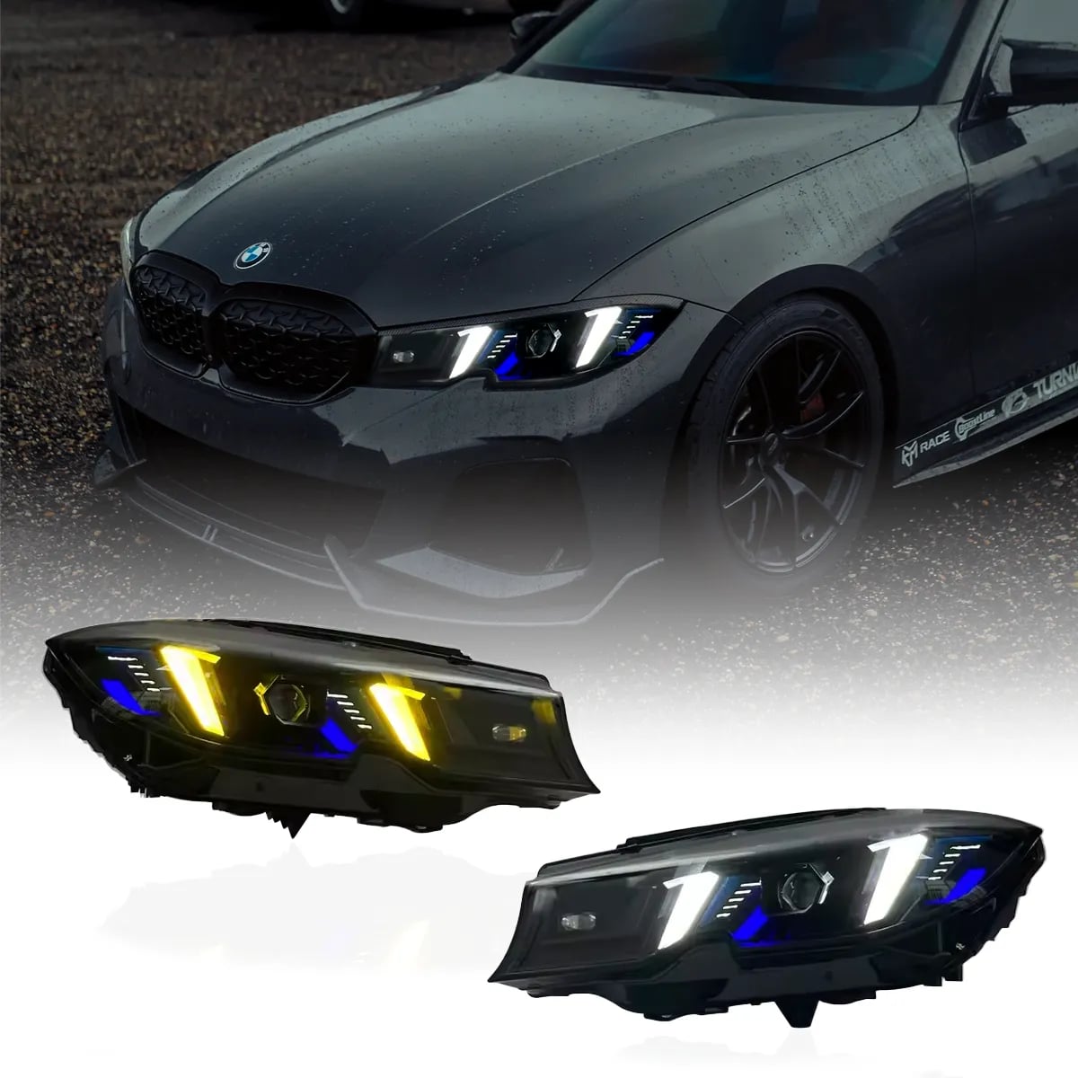 BMW G20/G21 Arrow-DRL LED Headlights — CSL Yellow/White DRL — 2019–2022 thumbnail 3
