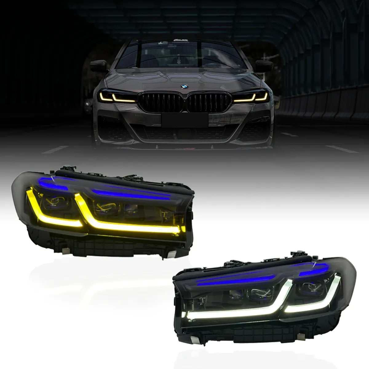 BMW 5 Series (G30) Laser-Look Headlights — LCI Style — CSL Yellow/White DRL — Pre-LCI & LCI 2018–2023