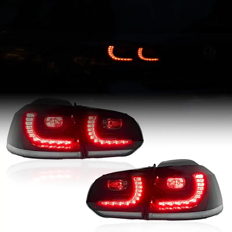 VW Golf Mk6 (Typ 5K) GTI/R-Style Full LED Tail Lights — Sequential Turn Signals — 2008–2014