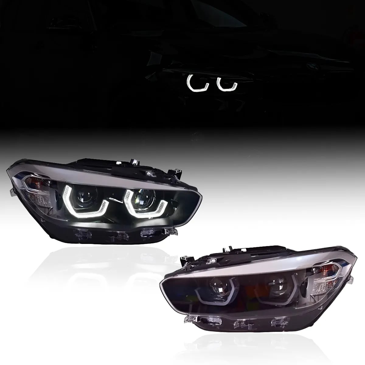 BMW 1 serijos (F20/F21) Hex Halo LED žibintai — Halogenų konversija į LED — LCI 2015–2019