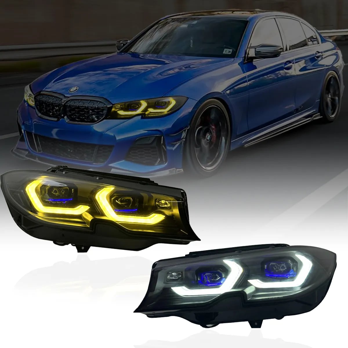 Fari LED BMW G20/G21 — Look G80 M3 — DRL Bianco/Giallo CSL — 2019–2022