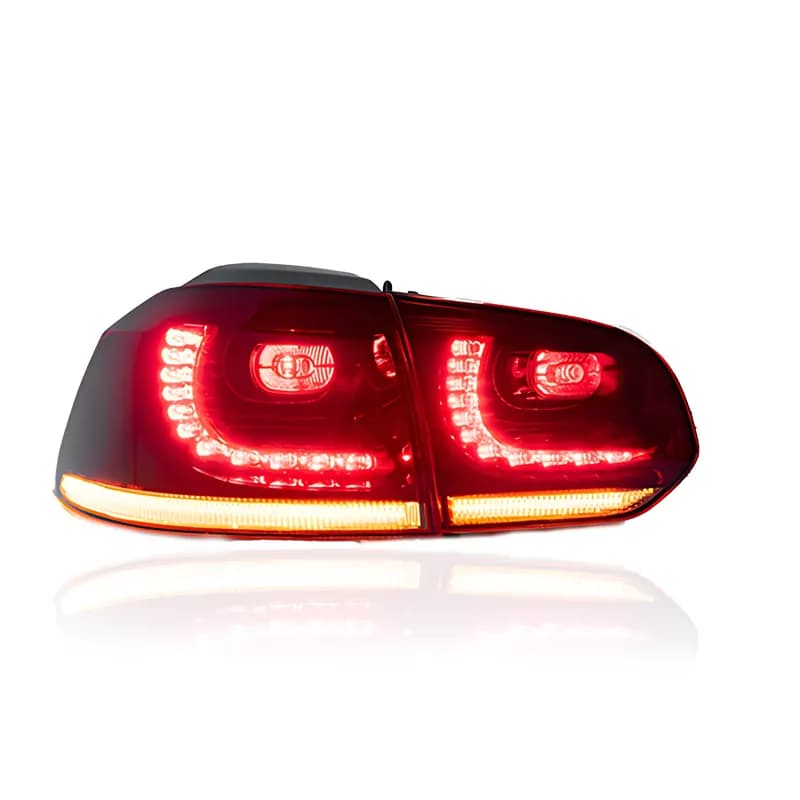 VW Golf Mk6 (Typ 5K) GTI/R-Style Full LED Tail Lights — Sequential Turn Signals — 2008–2014 - Red...