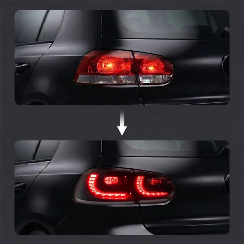 VW Golf Mk6 (Typ 5K) GTI/R-Style Full LED Tail Lights — Sequential Turn Signals — 2008–2014 - Red...