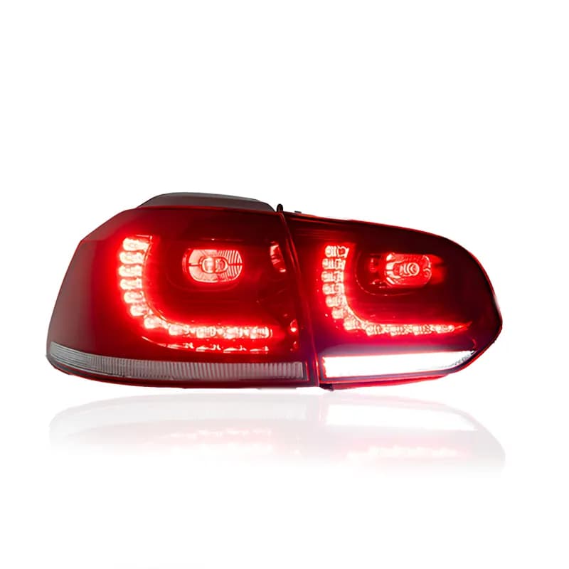 VW Golf Mk6 (Typ 5K) GTI/R-Style Full LED Tail Lights — Sequential Turn Signals — 2008–2014 - Red...