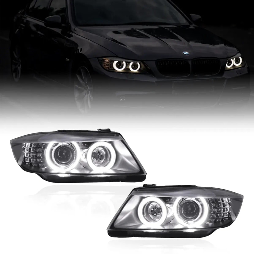 BMW 3 serijos (E90) „Angel Eyes“ halo projektoriniai žibintai — pre-LCI ir LCI (2005–2012)
