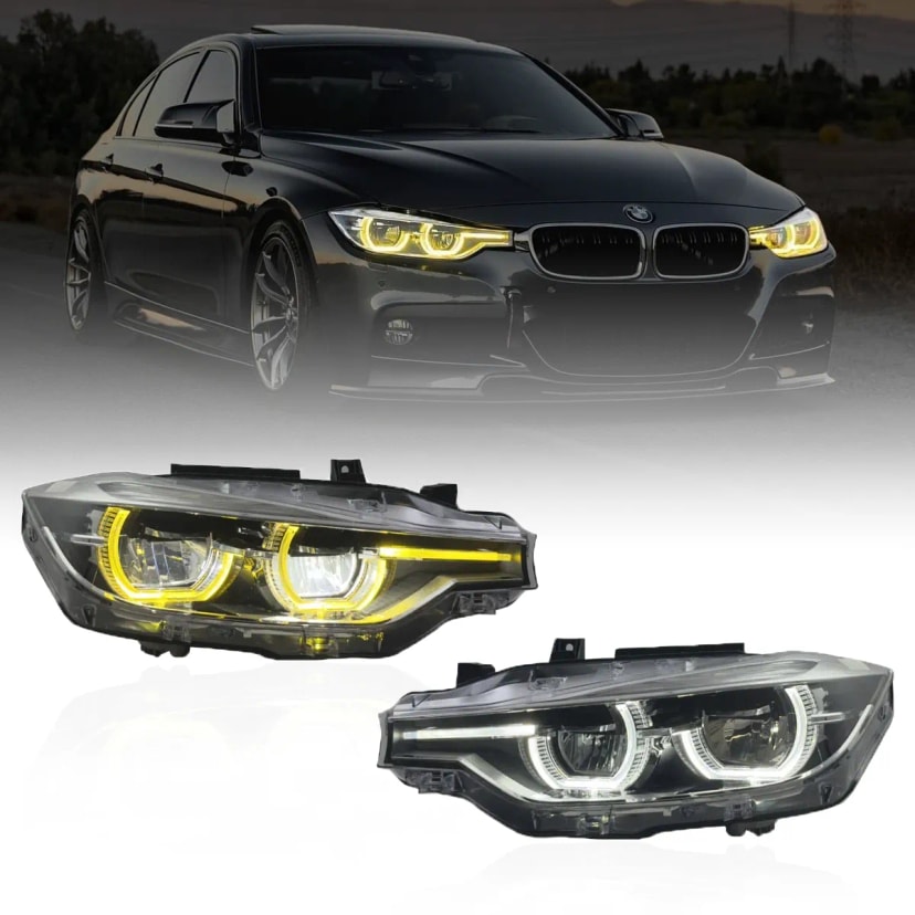 BMW 3 Series (F30/F31) LED Headlights — Yellow DRL — GTS/CSL Style — 2012-2018