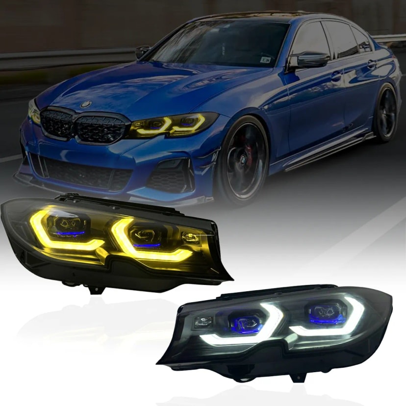 BMW G20/G21 LED Headlights — G80-Style — Yellow/White DRL — 2019-2022