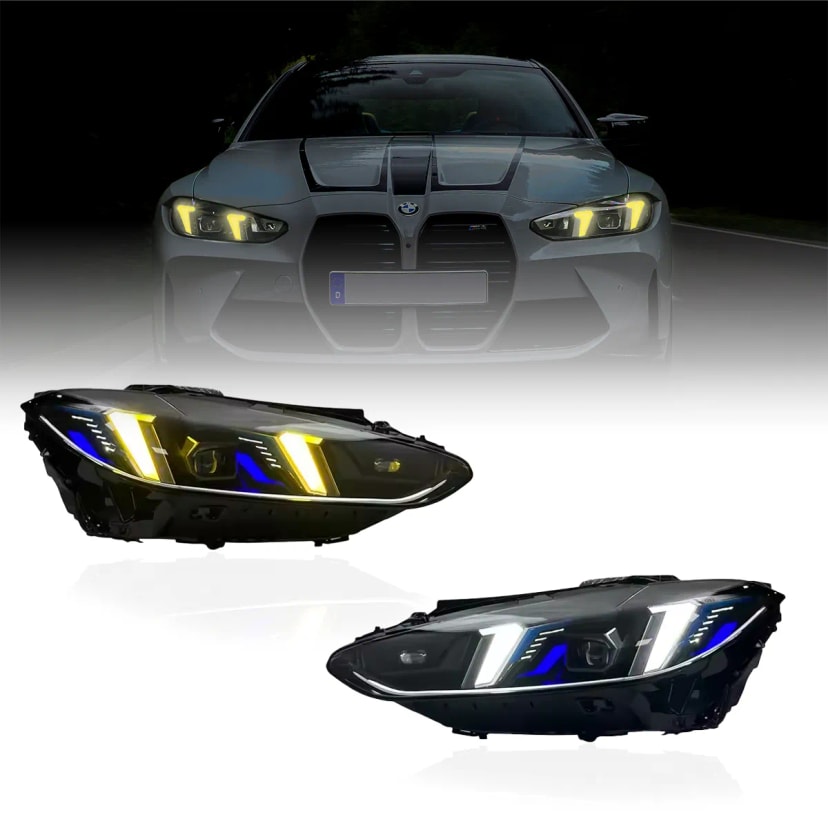BMW 4 Series (G22) & M4 (G82) Snake-Eye / Arrow DRL Headlights — Switchable Yellow/White DRL — Fits Standard LED, Laserlight & LCI