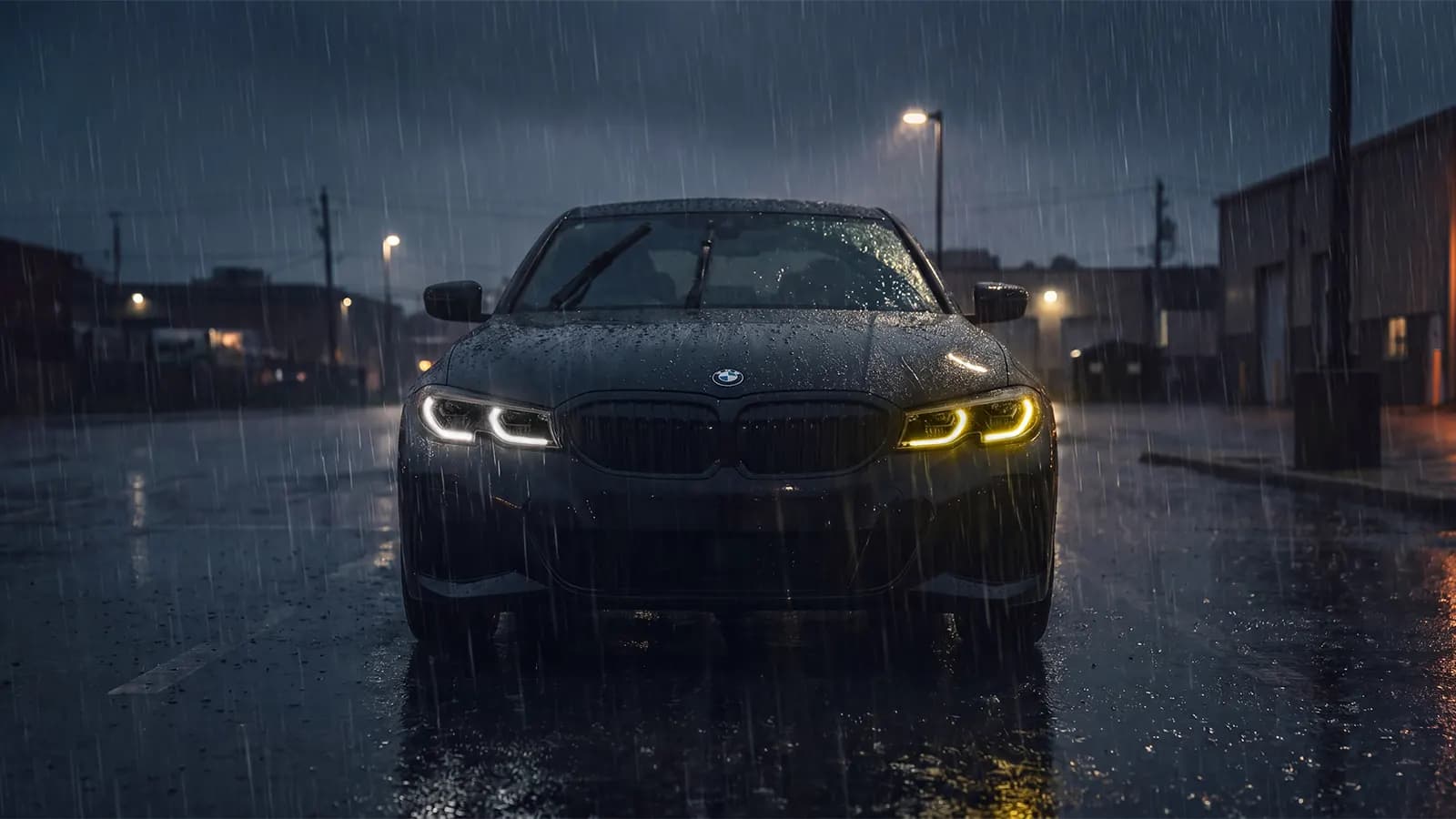 BMW con moduli DRL CSL commutabili ELERON — faro sinistro in bianco di fabbrica, faro destro in giallo CSL