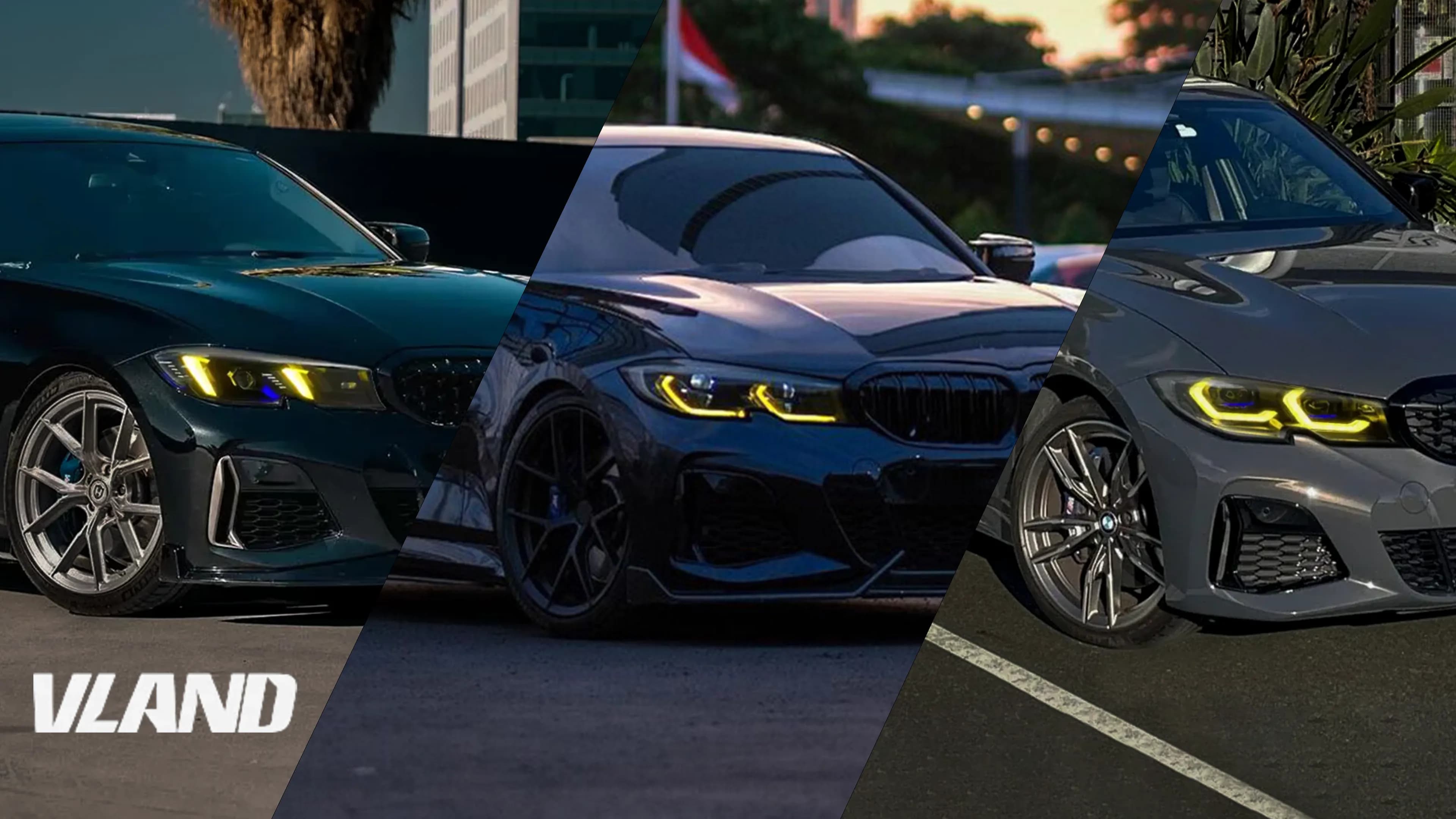 VLAND BMW 3 Series G20/G21 tuning headlights — Snake Eye, G80 look and CSL/GTS styles hero montage