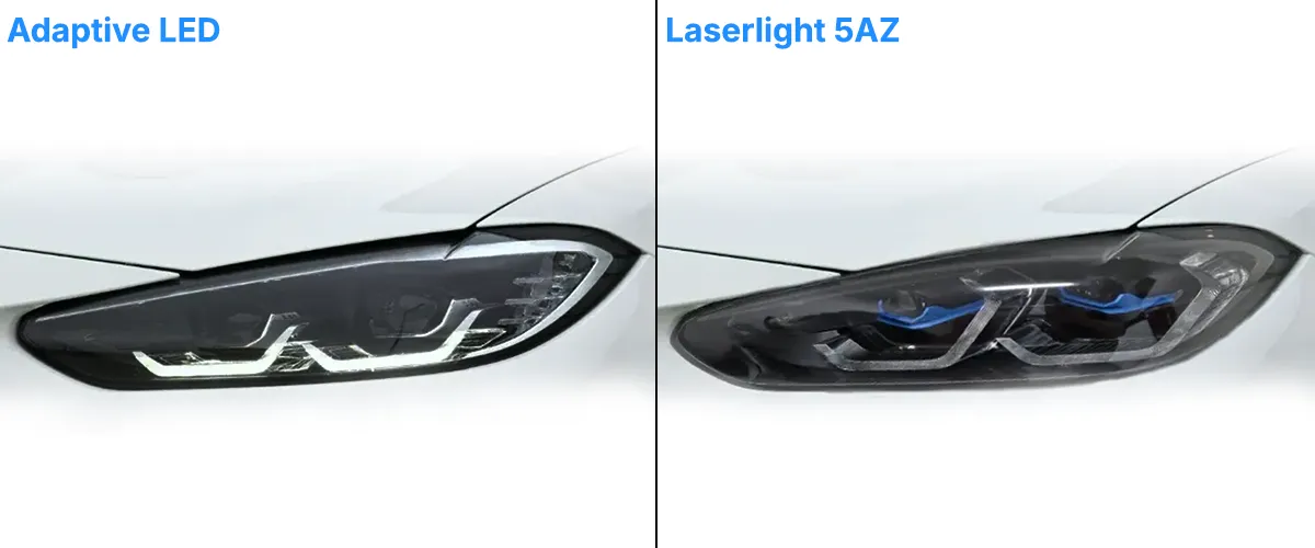 Identificación de faros del BMW Serie 4 G22 —LED adaptativos frente a BMW Laserlight pre-LCI con detalles azules—