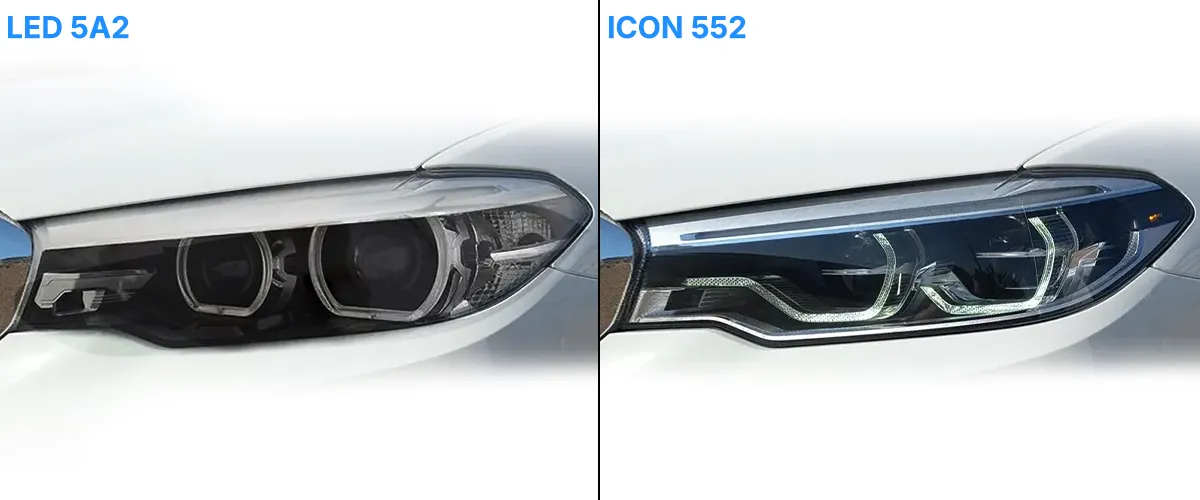 Identificación de faros del BMW Serie 5 G30 —LED de serie frente a Full LED adaptativos Icon con módulo de luz de curva—