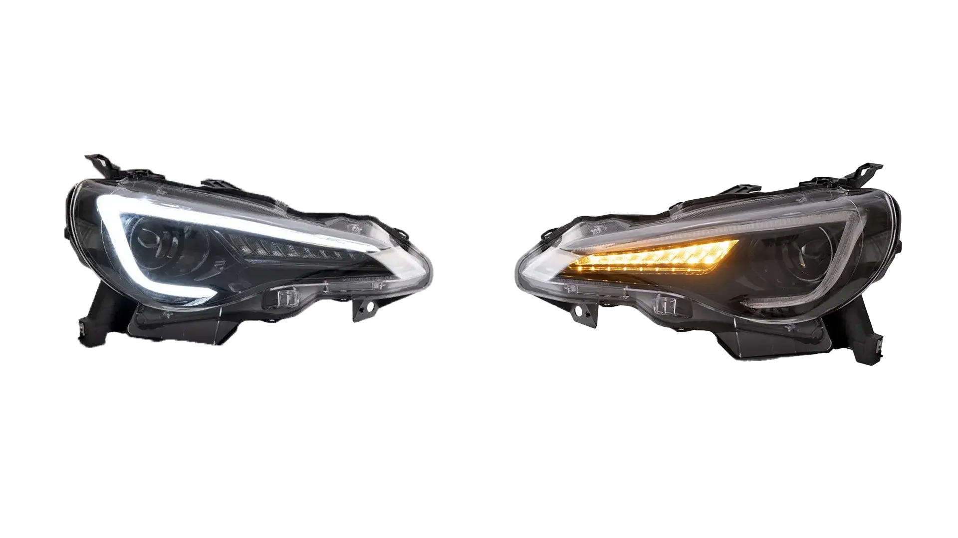 VLAND headlamp example: left image DRL on; right image DRL off with sequential amber indicator