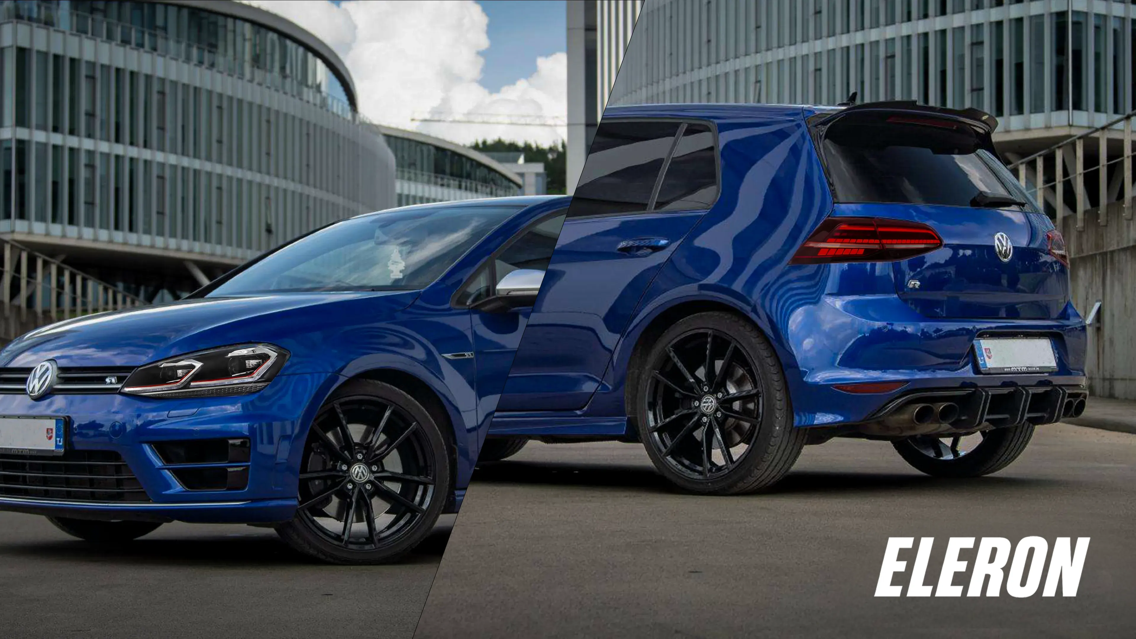 Eleron Golf Mk7 lights — hero graphic highlighting Full LED headlights and taillights