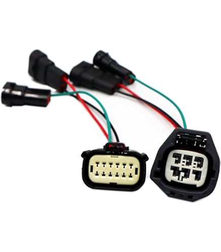 Primer plano de conectores de mazo de faros tipo OE plug-and-play