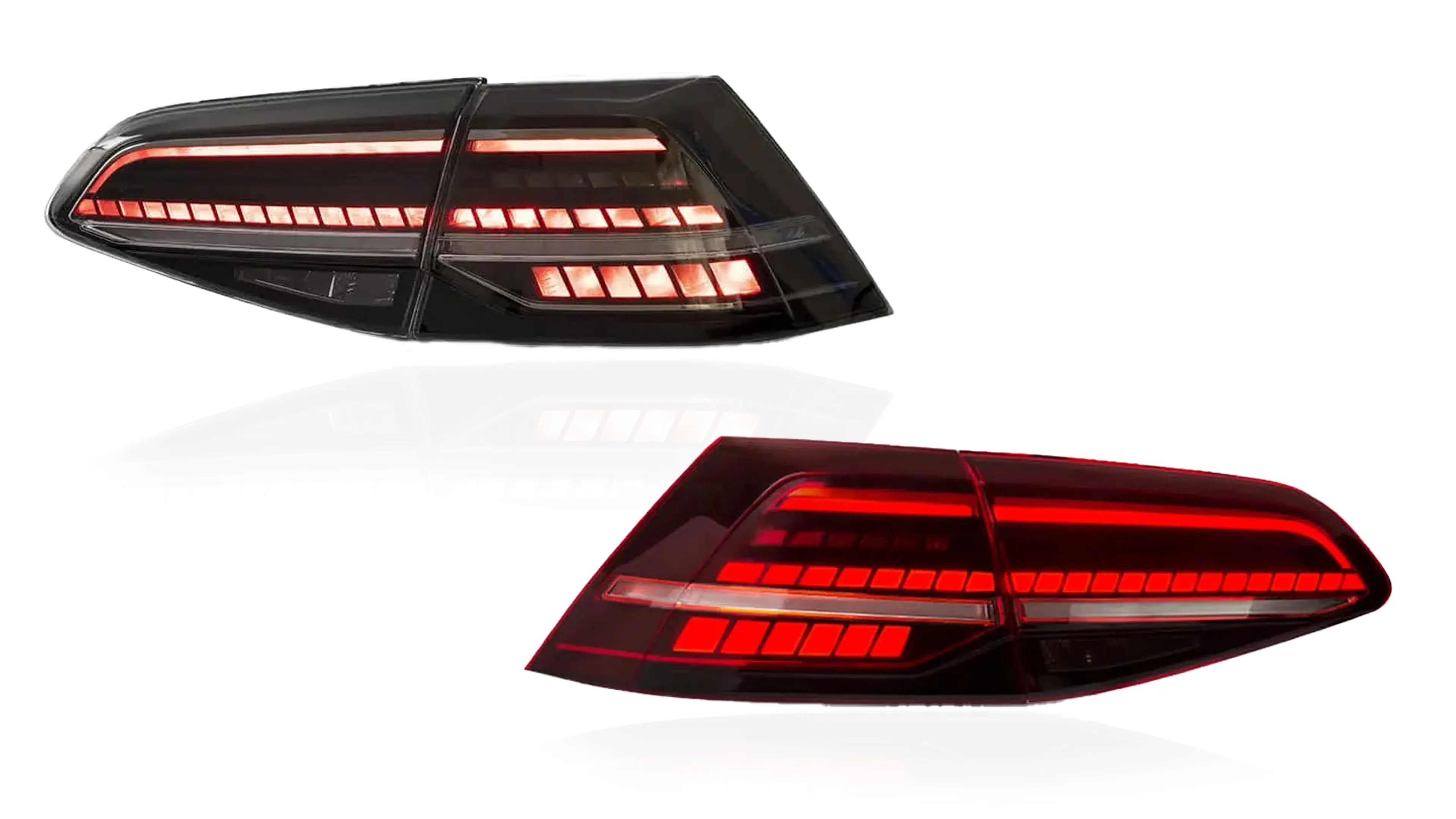 VLAND Golf Mk7 full-LED taillight — three-quarter product render (Smoked)