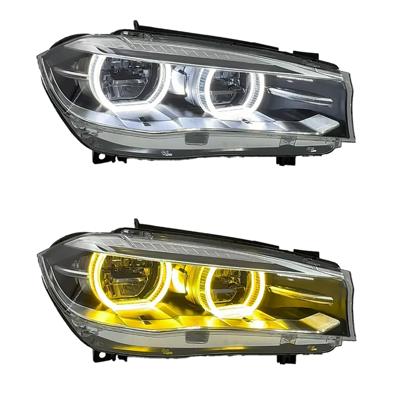 Scheinwerfer im Icon-Stil für BMW X5 F15 — Tagfahrlicht zwischen Weiß und CSL-Gelb umschaltbar