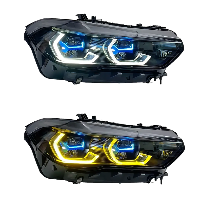BMW X5 G05 Shadow Line Scheinwerfer im Laser-Look — zwischen Weiß und CSL-Gelb umschaltbares Tagfahrlicht