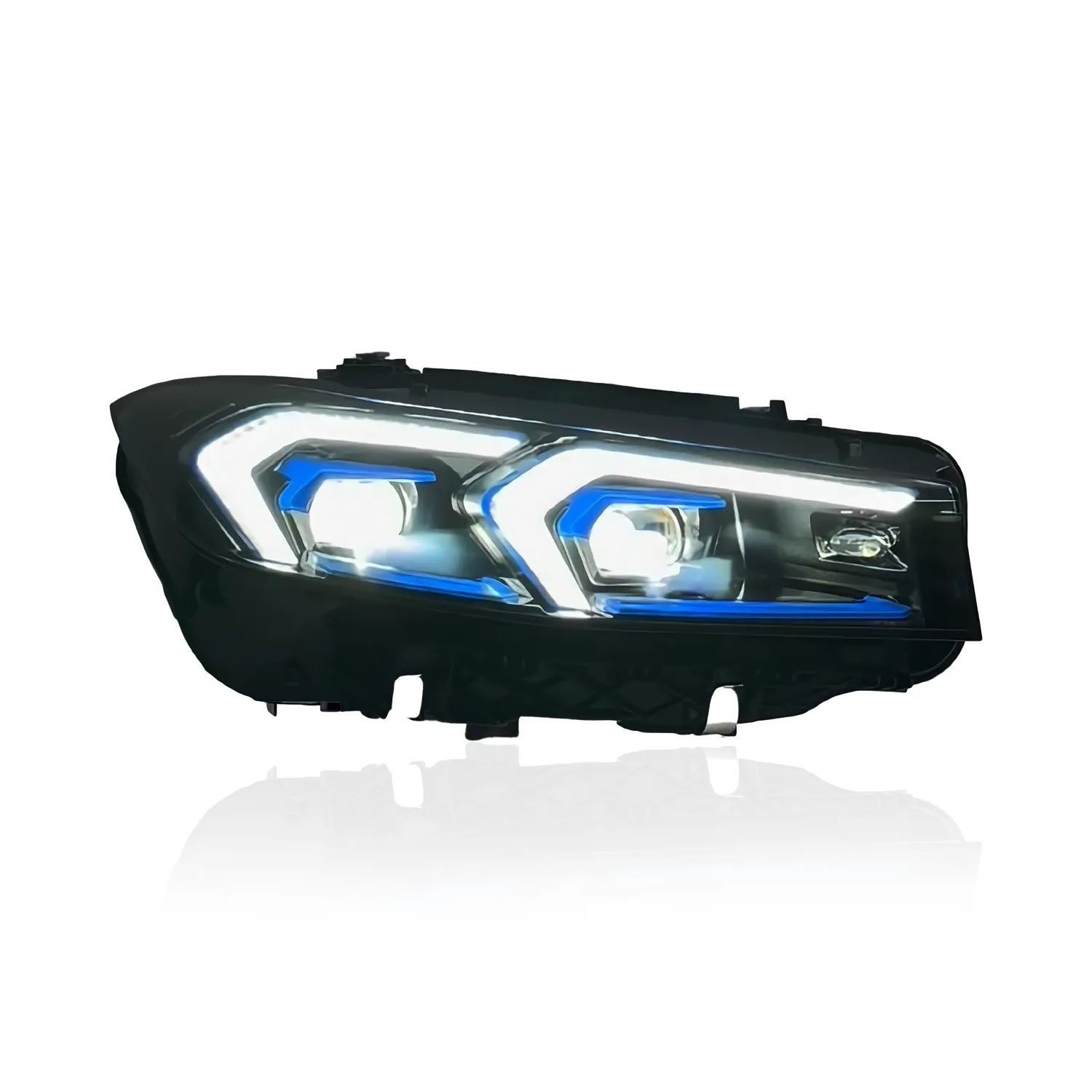 Phare style LCI de BMW G20 avec inserts bleus — feux de route LED