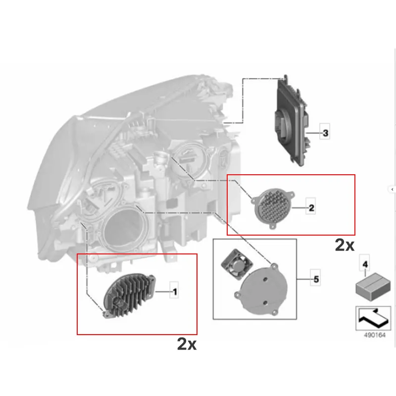 BMW X5 G05 Laserlight headlight parts diagram showing the two DRL module locations per side