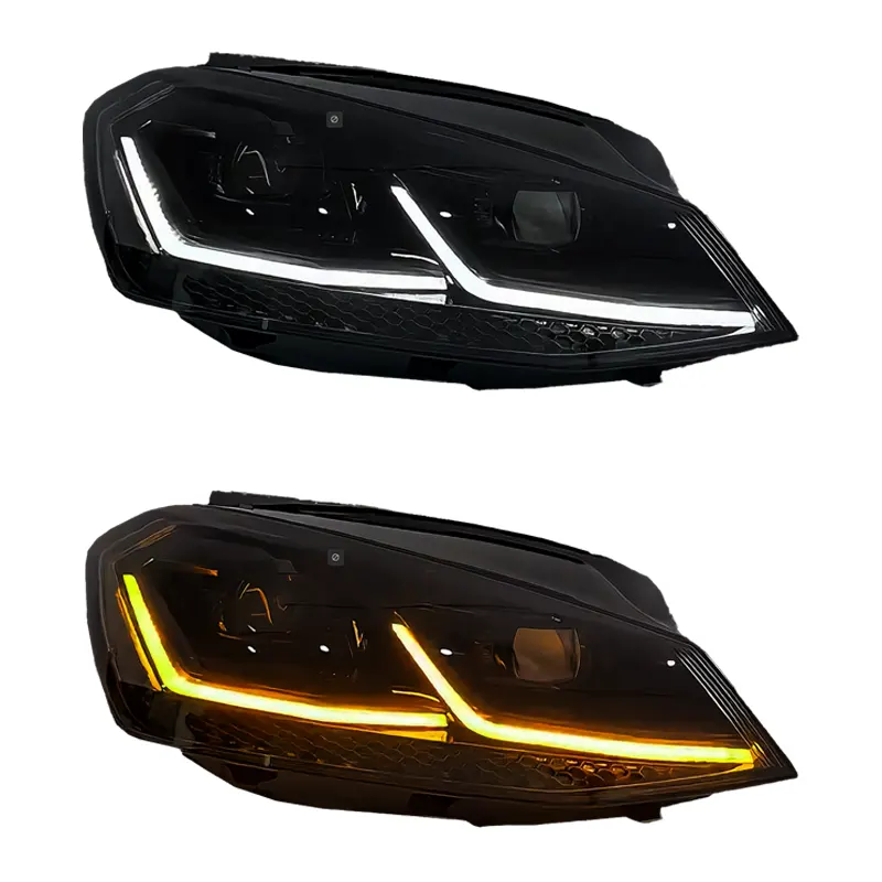 VW Golf Mk7.5 GTI-style headlight with switchable yellow DRL — dual-L signature in selective yellow