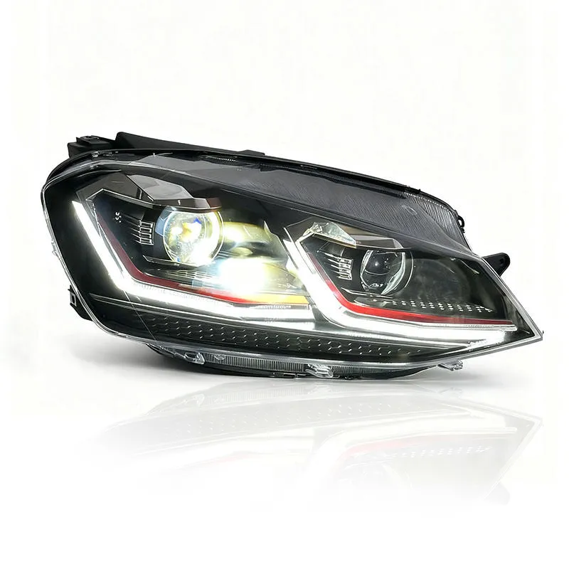 VW Golf Mk7 bi-LED low beam pattern — wide white beam with sharp cutoff at night