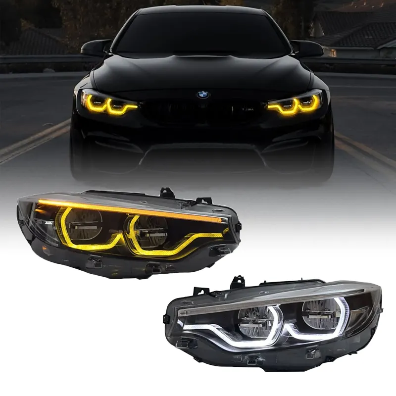BMW 4 Series (F32/F33/F36) & M3 (F80) / M4 (F82/F83) LED Headlights — Yellow DRL — GTS/CSL Style — 2013-2020