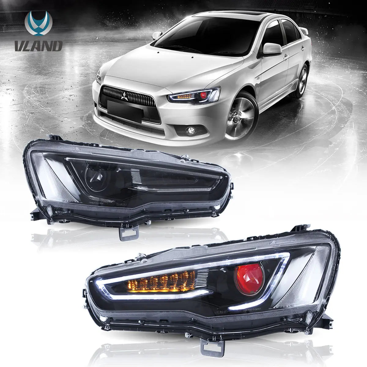Mitsubishi Lancer X Headlights EU 2008-2017 - Chrome