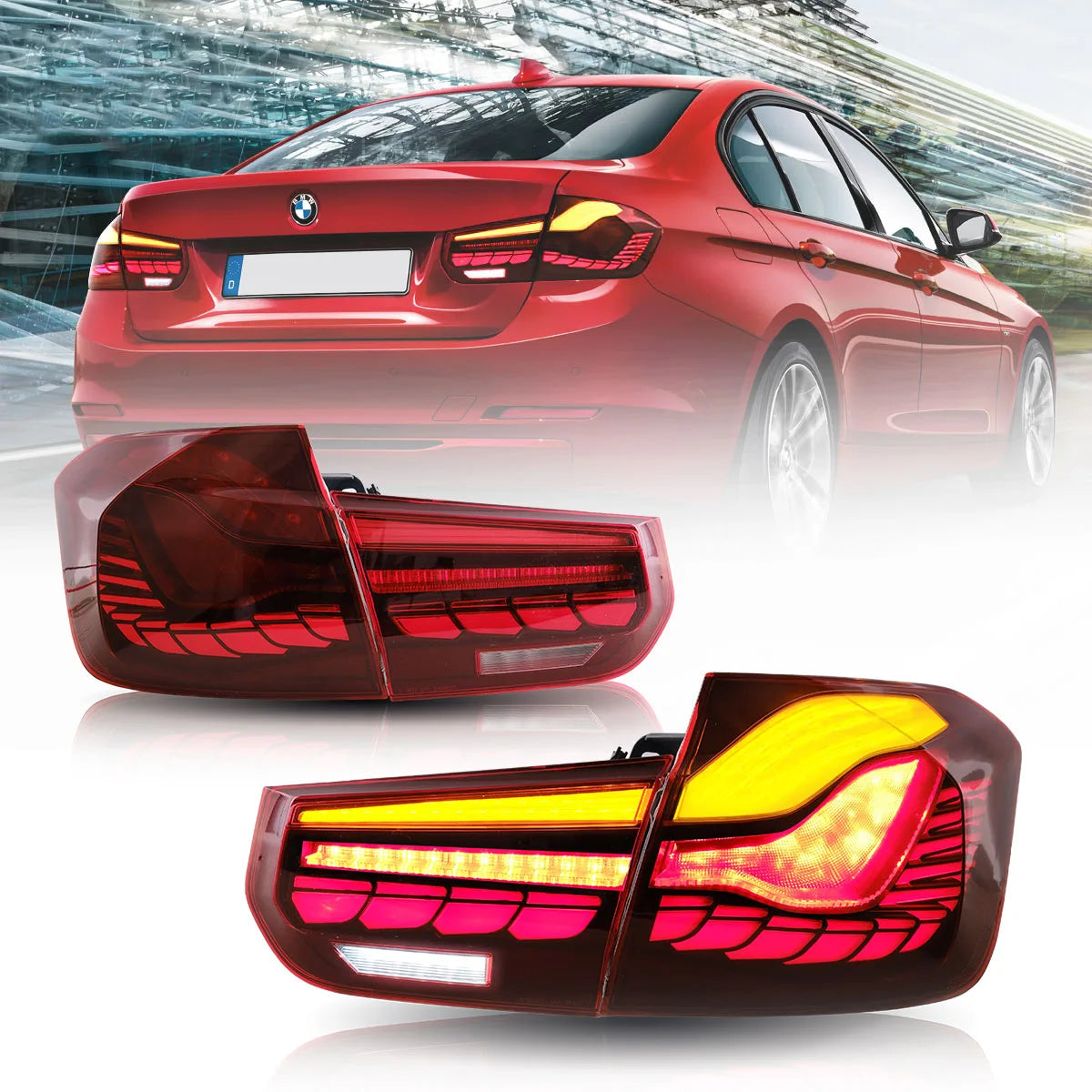 BMW 3 Series Tail lights EU GTS Style 2012-2019 - Red