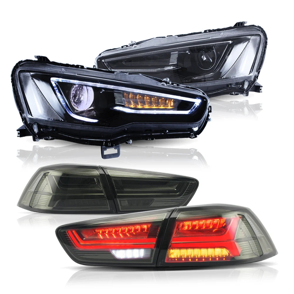 Mitsubishi Lancer Headlights EU + Smoked Tail lights 2008-2017 - Smoked